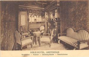 Bible Hotel Smoking Room Amsterdam Netherlands 1910c postcard