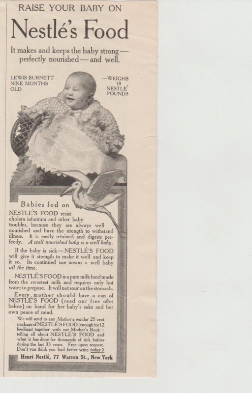 1900s Print Ad Nestle Baby Food  Lewis Burnett, 9 Months Old, 18 Nestle Pounds