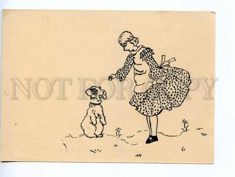 241382 FINLAND SILHOUETTE Airedale DOG & girl Vintage postcard