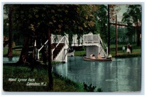 1914 Wood Lynne Park Rustic Bridge Lake Pond Boating Tourist Camden NJ Postcard