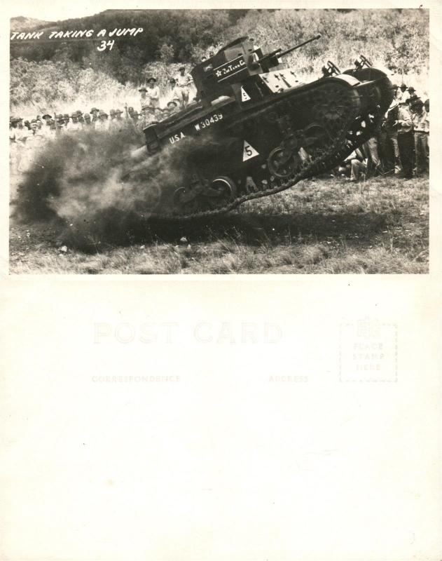 TANK TAKING A JUMP U.S. 2nd CORPS REAL PHOTO POSTCARD VINTAGE RPPC