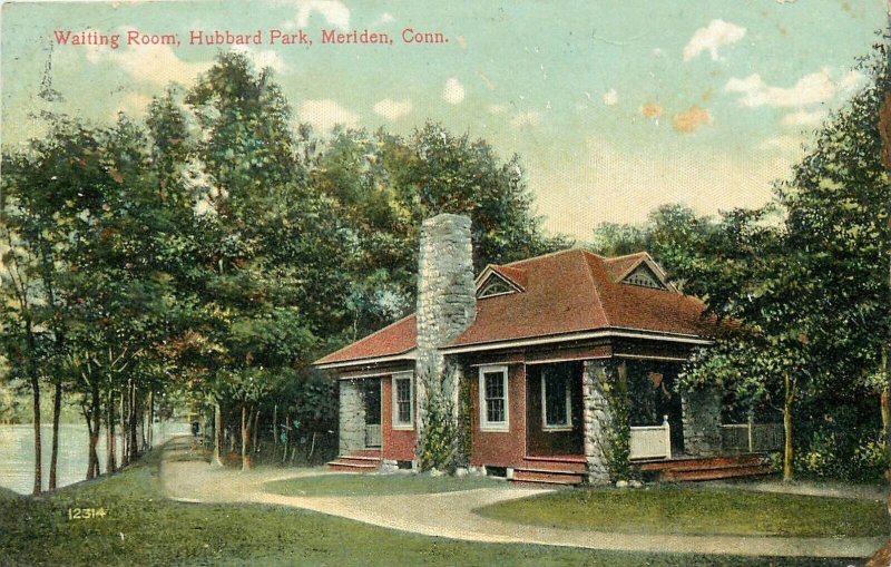 Postcard 1908 Meriden Connecticut Waiting room Hubbard Park #12314 24-6493