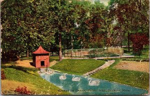 Vtg 1910 Swans on Canal Belle Isle Detroit Michigan MI Postcard