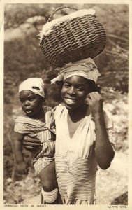 curacao, N.W.I., Native Girl with Child, Head Transport (1947) Postcard