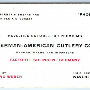 c1940s Waverly IA German-American Cutlery Business Card Knife Salesman Weber C49