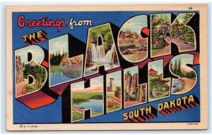 Large Letter Linen~ GREETINGS From the BLACK HILLS, South Dakota c1940s Postcard