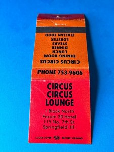 Vintage Matchbook Cover Circus Circus Lounge Springfield, Illinois MB170