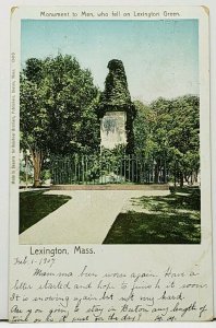 Massachusetts Monument to Men Who Fell on Lexington Green 1907 udb Postcard I4