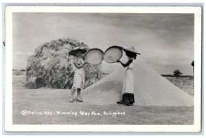 1947 Native Way Winowing Palay Rice Field Philippines Posted RPPC Photo Postcard