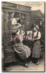 Old Postcard A La Ferme Le Coin Des Demoiselles L & # 39heure Of Tollette Aro...
