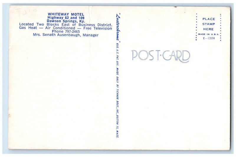 c1950's Whiteway Motel Dawnson Springs Kentucky KY Vintage Unposted Postcard