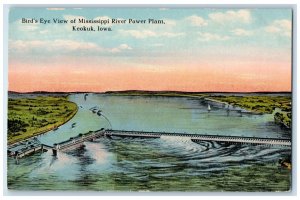 c1910 Bird's Eye View of Mississippi River Power Plant Keokuk Iowa IA Postcard