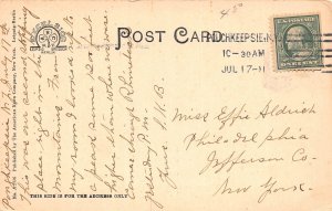 J86/ Stamford New York Postcard c1910 Trappers Hewn Log Cabin Bridge 145