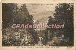 Old Postcard La Bourboule taking view of the funicular In the firs