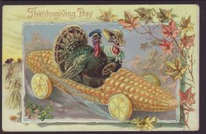 Thanksgiving,Turkeys in Corn Cob Car Postcard