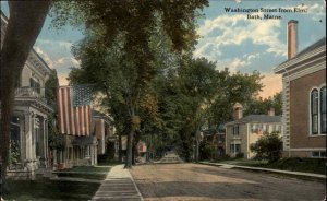 Bath ME Washington St. From Elm c1910 Postcard 