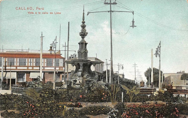 VISTA A LA CALLE DE LIMA CALLAO PERU POSTCARD (c. 1910)