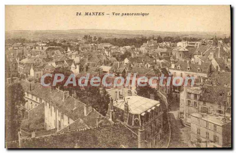 Old Postcard Mantes Panoramic view