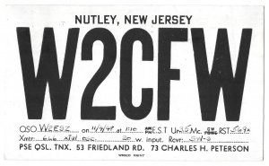 W2CFW QSL Card, Nutley, New Jersey, Mailed 1948, Prexie Scott 804