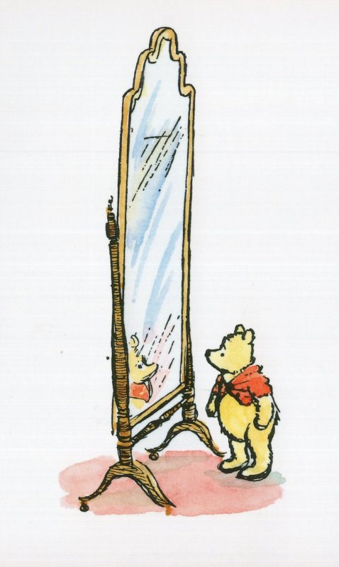 Winnie The Pooh With Giant Tall Mirror AA Milne Book Postcard