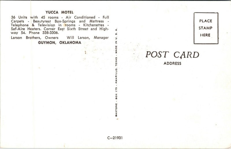 Postcard Yucca Motel in Guymon, Oklahoma