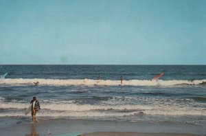 Flying Surf Boards Wipeout Rhode Island Beach Posted Vintage Chrome Post Card 