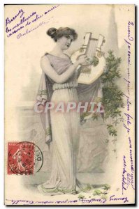 Old Postcard Fantasy Illustrator Woman Lyre