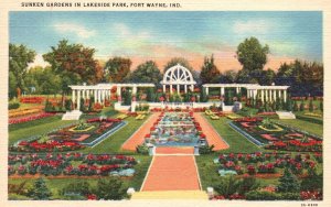 Vintage Postcard Sunken Gardens In Lakeside Park Fort Wayne Indiana Summit City