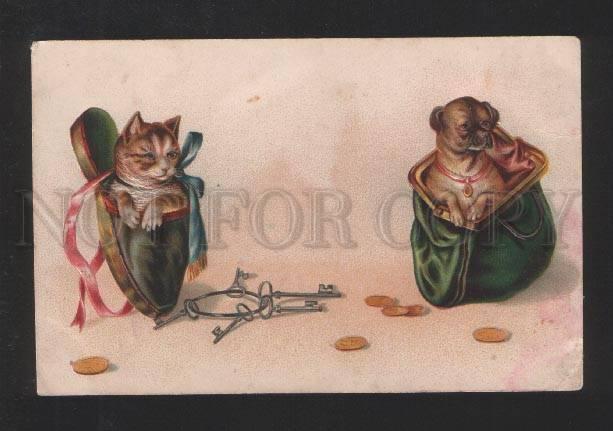 077409 PUPPY in Purse & KITTEN in Slipper Vintage Embossed PC