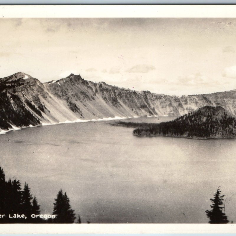 c1930s Crater Lake OR RPPC Birds Eye Sawyer Scenic Real Photo Purple Cancel A199