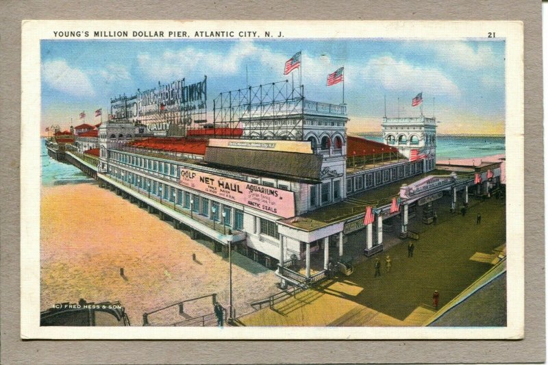 Postcard NJ Atlantic City Young's Million Dollar Pier Aquariums c1936 1206A