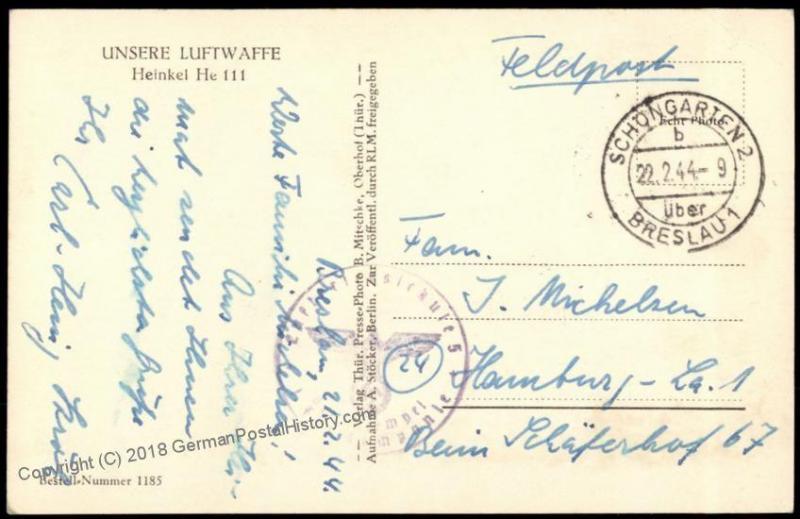 3rd Reich Germany Luftwaffe Air Force Heinkel He111 Airplane  RPPC Feldpos 61534