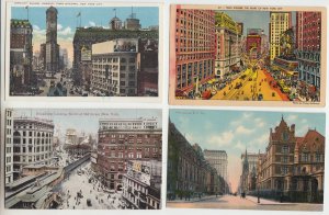 P2640 old postcard 4 different street scenes new york city, 1 used 1911