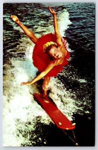 Postcard Aqua Ballerina at Famous Cypress Garden water skiing In Florida