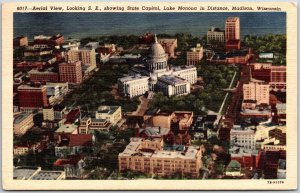 AerialV View State Showing Capitol Lake Monona Madison Wisconsin WI Postcard