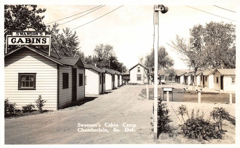 G32/ Chamberlain South Dakota Postcard RPPC 1939 Swanson's Cabin Camp