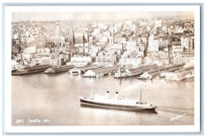 c1940's Bird's Eye View Of Seattle WA, Steamer Johnstore RPPC Photo Postcard