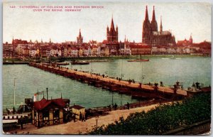 Cathedral Of Cologne & Pontoon Bridge Over Rhine Germany Postcard