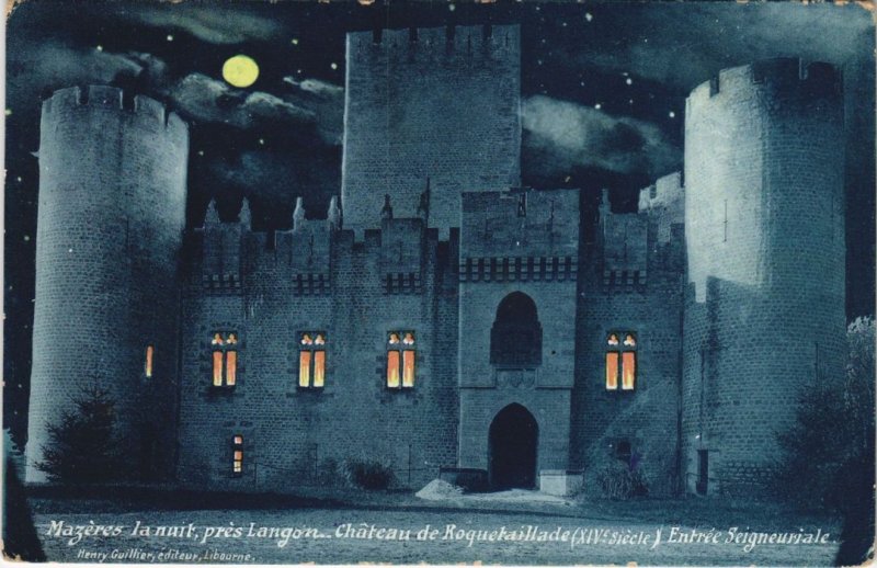 CPA MAZERES la nuit pres LANGON-Chateau de Roquetaillade (28529)