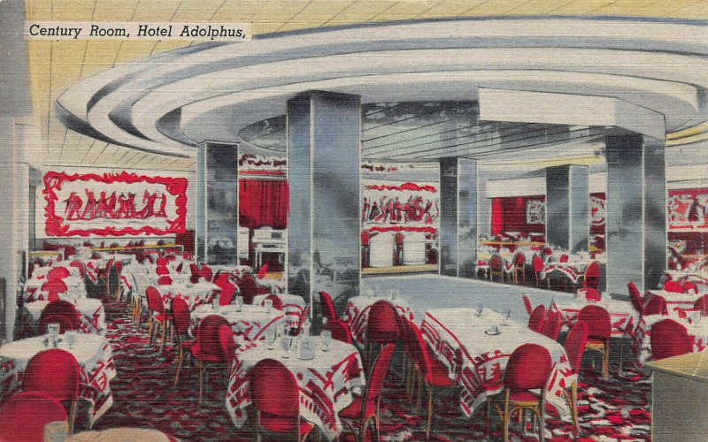 Century Room, Hotel Adolphus, Dallas, Texas, Early Linen Postcard