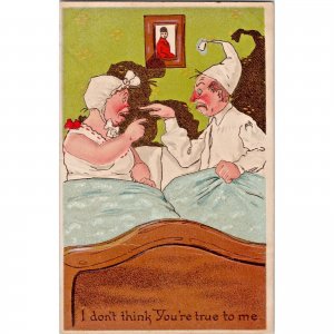 Vintage Marital Humor Postcard - Husband Wife - I Don't Think You're True To Me