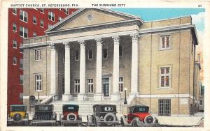 E18/ St Petersburg Florida Fl Postcard c1920 Baptist Church Building Automobile4