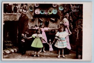 c1910's Christmas Family Children With Doll French RPPC Photo Antique Postcard