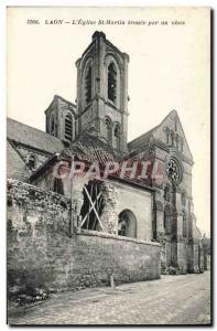 Old Postcard Laon L & # 39Eglise St Martin Trouee By A Obus Army