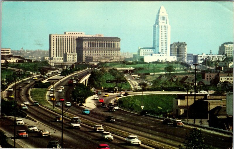 Hollywood Freeway Looking Towards Civic Center, Los Angeles, CA Postcard 