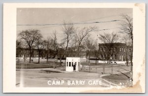 Camp Barry Gate no.2 Waukegan Illinois RPPC Soldiers Marching Guard Postcard D23