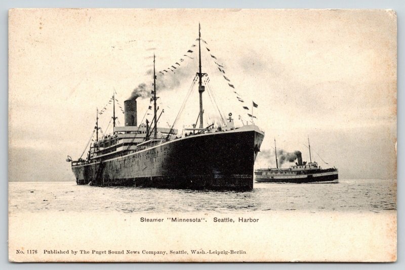 Seattle Washington~Great Northern Steamship Co Steamer Minnesota in Harbor~1905  