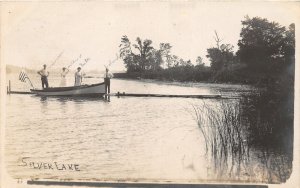 G56/ Silver Lake New York RPPC Postcard Cortland Boat Patriotic Flag 2