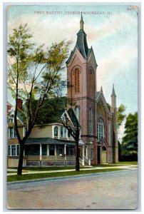 Waukegan Illinois IL Postcard First Baptist Church Building 1908 Vintage Antique