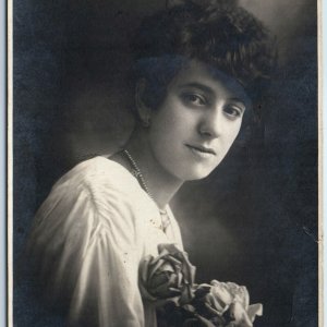 c1910s European Lovely Young Lady RPPC Portrait Real Photo PC Fot Capitanio A256